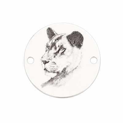 Bănuț gravat leoaică din argint 925, element brățară 16.5 mm E1653