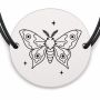 Brățară argint 925 cu bănuț gravat fluture de noapte cu stele, șnur negru reglabil — R0604