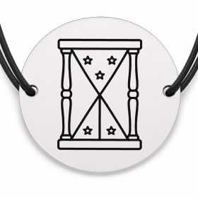 Brățară argint 925 cu bănuț gravat clepsidră cu stele, șnur negru reglabil — R0615