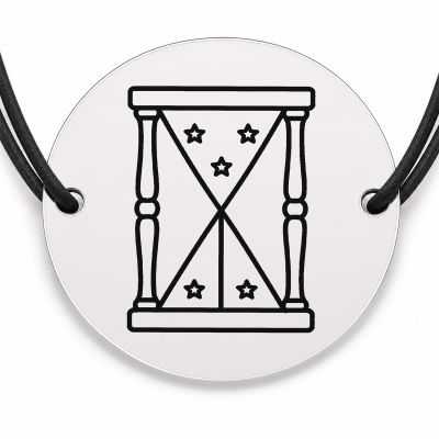 Brățară argint 925 cu bănuț gravat clepsidră cu stele, șnur negru reglabil — R0615