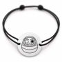 Brățară argint 925 cu bănuț gravat păpușa daruma, șnur negru reglabil — R0639