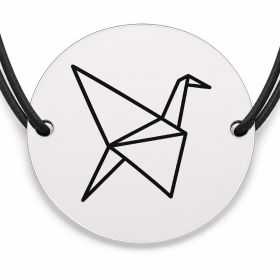 Brățară argint 925 cu bănuț gravat cocor origami, șnur negru reglabil — R0645