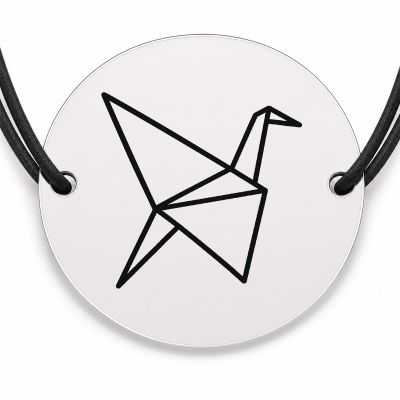 Brățară argint 925 cu bănuț gravat cocor origami, șnur negru reglabil — R0645