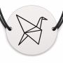 Brățară argint 925 cu bănuț gravat cocor origami, șnur negru reglabil — R0645