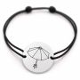 Brățară argint 925 cu bănuț gravat umbrelă japoneză, șnur negru reglabil — R0648