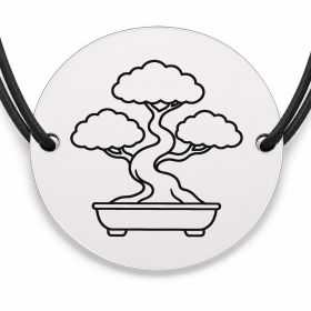 Brățară argint 925 cu bănuț gravat bonsai, șnur negru reglabil — R0652