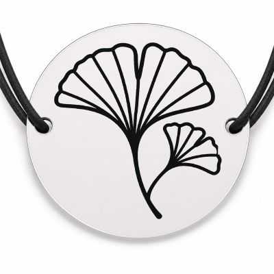 Brățară argint 925 cu bănuț gravat frunză de ginkgo, șnur negru reglabil — R0654