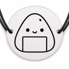Brățară argint 925 cu bănuț gravat onigiri cu față, șnur negru reglabil — R0656