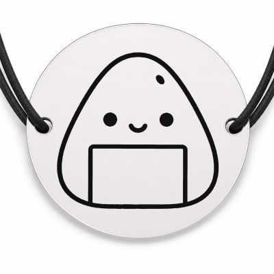 Brățară argint 925 cu bănuț gravat onigiri cu față, șnur negru reglabil — R0656