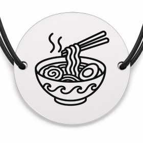 Brățară argint 925 cu bănuț gravat bol de ramen, șnur negru reglabil — R0657