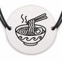 Brățară argint 925 cu bănuț gravat bol de ramen, șnur negru reglabil — R0657