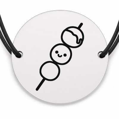 Brățară argint 925 cu bănuț gravat mochi pe bețișor, șnur negru reglabil — R0658