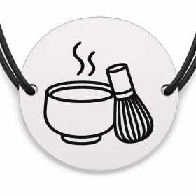 Brățară argint 925 cu bănuț gravat ceașcă de matcha, șnur negru reglabil — R0660