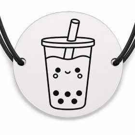 Brățară argint 925 cu bănuț gravat bubble tea, șnur negru reglabil — R0661