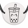 Brățară argint 925 cu bănuț gravat bubble tea, șnur negru reglabil — R0661
