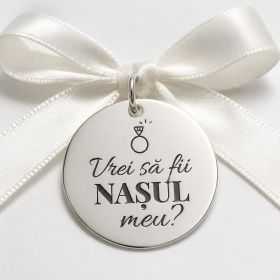 Bănuț Nuntă din Argint 925 „Vrei să fii nașul meu?" – Cerere Naș de Cununie 22 mm – N0026