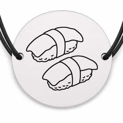 Brățară argint 925 cu bănuț gravat sushi nigiri, șnur negru reglabil — R0662