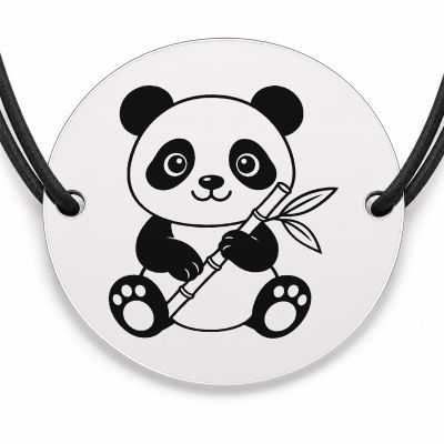 Brățară argint 925 cu bănuț gravat panda cu bambus, șnur negru reglabil — R0669