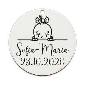 Bănuț de moț personalizat argint 925, bebeluș 22 mm – fetiță sau băiat