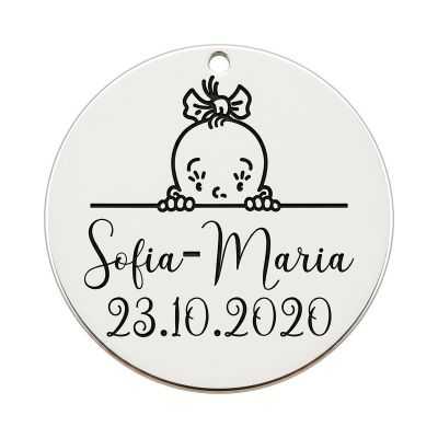 Bănuț de moț personalizat argint 925, bebeluș 22 mm – fetiță sau băiat