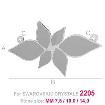 G1210-Baza pandant pentru Swarovski Flame 2205 2x7.5mm , 2x10mm 2x14mm