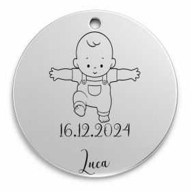 Bănuț de moț argint 925, bebeluș la primii pași – 22 mm