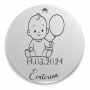 Bănuț de moț argint 925, bebeluș cu balon – 22 mm