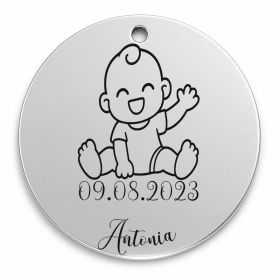 Bănuț de moț argint 925, bebeluș care face cu mânuța – 22 mm