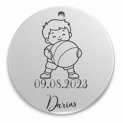 Bănuț de moț argint 925, băiețel cu mingea – 22 mm