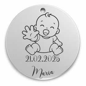Bănuț de moț argint 925, bebeluș care întinde mânuța – 22 mm