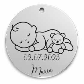 Bănuț moț argint 925, bebeluș care doarme cu ursulețul