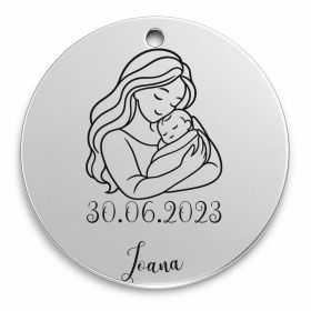 Bănuț de moț argint 925, mama cu bebelușul în brațe – 22 mm
