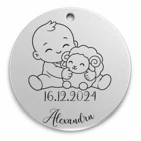 Bănuț de moț argint 925, bebeluș cu zodia Berbec – 22 mm