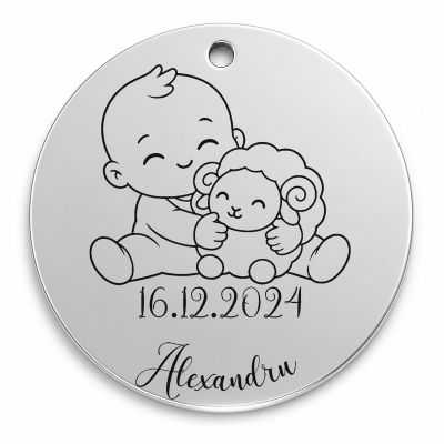 Bănuț de moț argint 925, bebeluș cu zodia Berbec – 22 mm