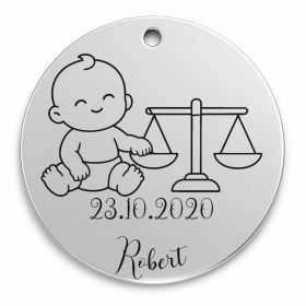 Bănuț de moț argint 925, bebeluș cu zodia Balanță – 22 mm