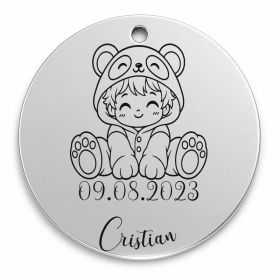 Bănuț moț argint 925, băiețel în costum de ursuleț panda