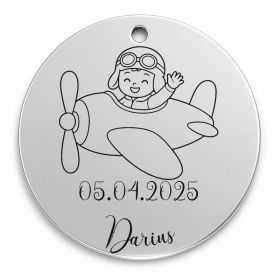 Bănuț de moț argint 925, copilaș aviator în avionel – 22 mm