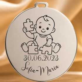 Bănuț moț argint 925, bebeluș care potrivește un puzzle