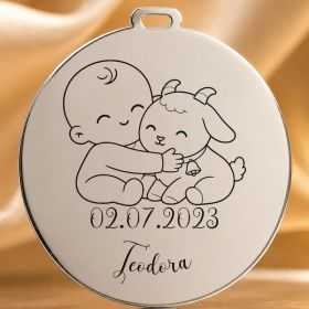 Bănuț de moț argint 925, bebeluș cu zodia Capricorn – 22 mm