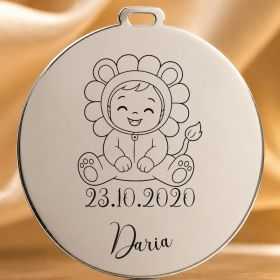 Bănuț moț argint 925, bebeluș în costum de floarea-soarelui