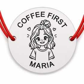Brățară Argint 925 cu Nume Gravat, Șnur Roșu – Coffee First