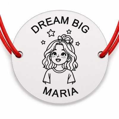 Brățară argint 925 cu nume gravat, DREAM BIG, șnur roșu