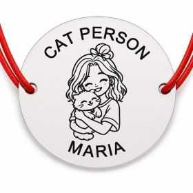 Brățară Argint 925 cu Nume Gravat, Șnur Roșu – Cat Person