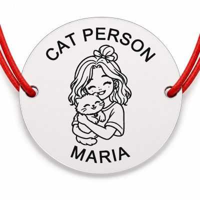 Brățară Argint 925 cu Nume Gravat, Șnur Roșu – Cat Person