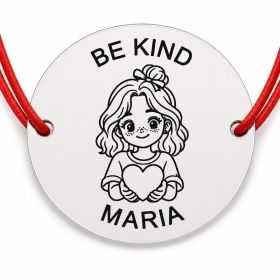Brățară argint 925 cu nume gravat, BE KIND, șnur roșu