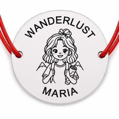 Brățară argint 925 cu nume gravat, WANDERLUST, șnur roșu