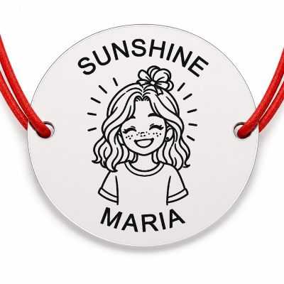 Brățară argint 925 cu nume gravat, SUNSHINE, șnur roșu