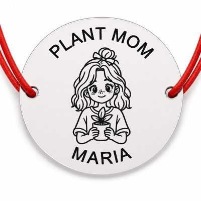 Brățară Argint 925 cu Nume Gravat, Șnur Roșu – Plant Mom