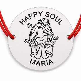 Brățară argint 925 cu nume gravat, HAPPY SOUL, șnur roșu