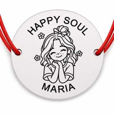 Brățară argint 925 cu nume gravat, HAPPY SOUL, șnur roșu